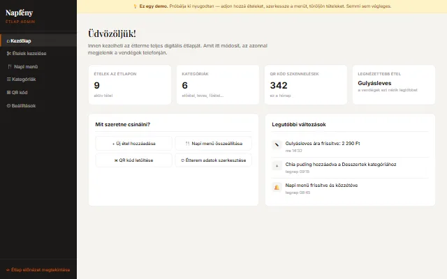 Étlap kezelő admin minta